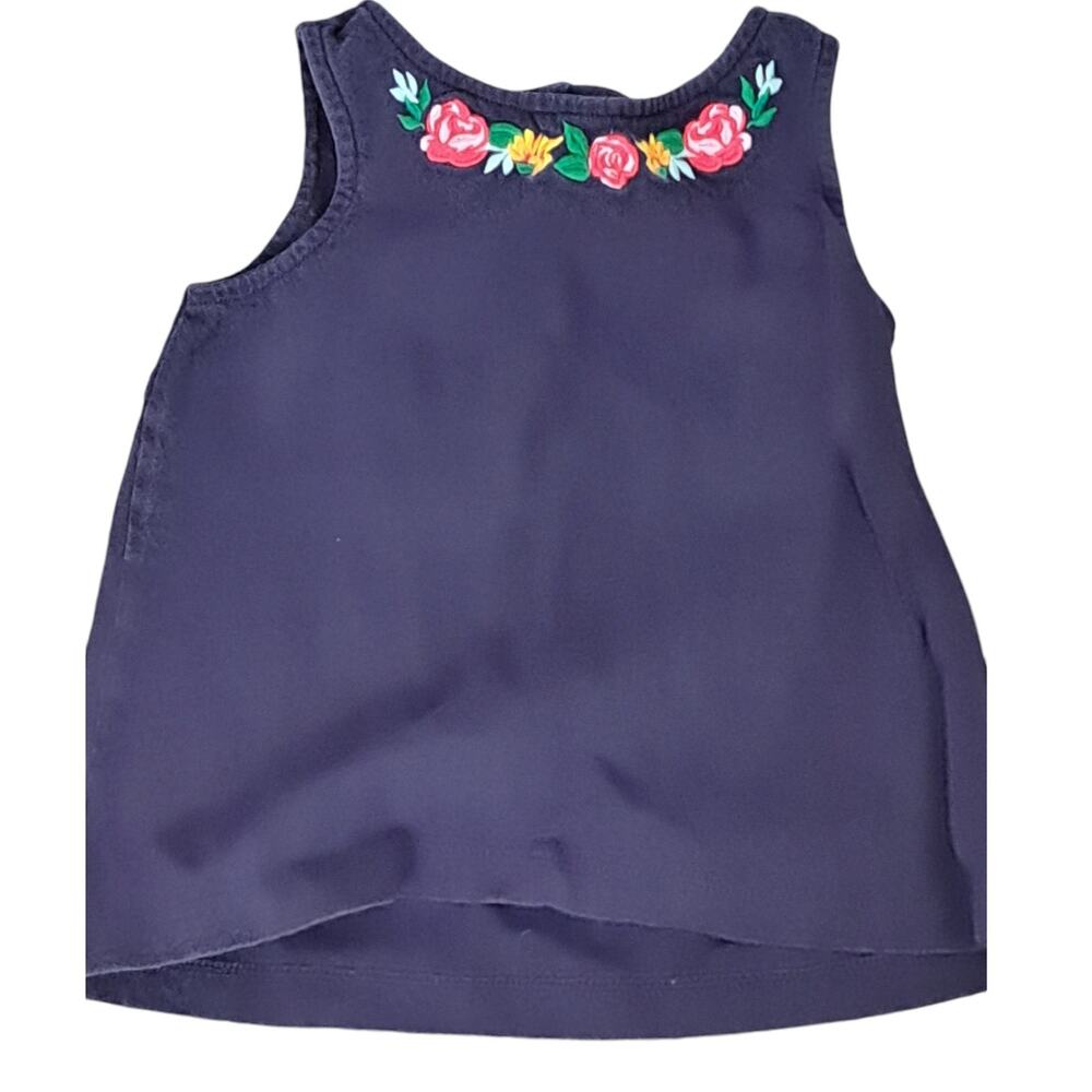 Janie and Jack Girls Top Size 4 Navy Blue Embroidered Sleeveless Bow Back